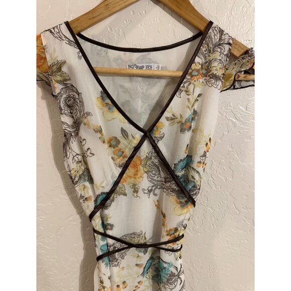 Jiesi Floral y2K Cap Sleeved Silky V Neck Spring Strappy Mini Dress - Picture 4 of 8